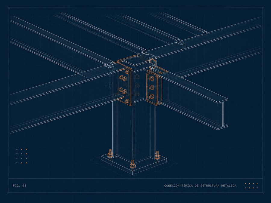 Conexi&oacute;n t&iacute;pica de estructura met&aacute;lica fabricada en planta